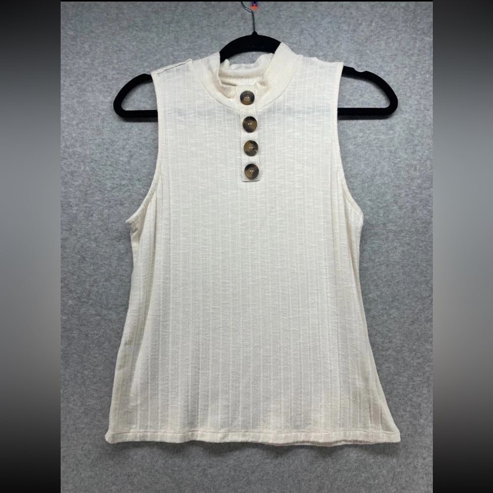 Belle Du Jour Ivory Sleeveless Blouse with Button Accents